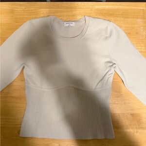 Babaton Beige Long Sleeve Ribbed Top